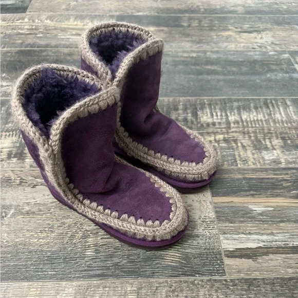 Mou Deep Purple Boots with Grey Stitching - Picture 2 of 7